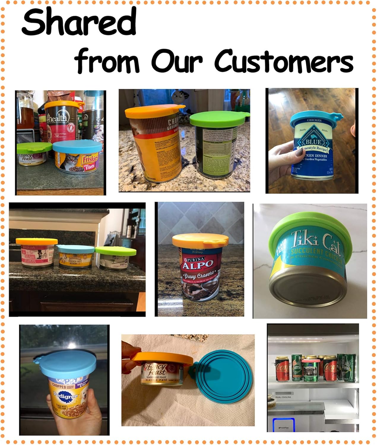 Pet Food Can Cover Silicone Can Lids for Dog and Cat Food(Universal Size,One Fit 3 Standard Size Food Cans),Green and Orange