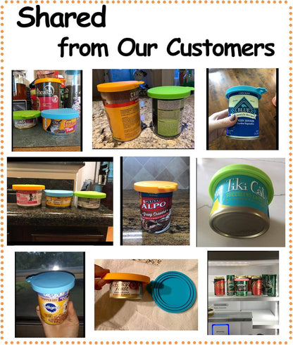 Pet Food Can Cover Silicone Can Lids for Dog and Cat Food(Universal Size,One Fit 3 Standard Size Food Cans),Green and Orange